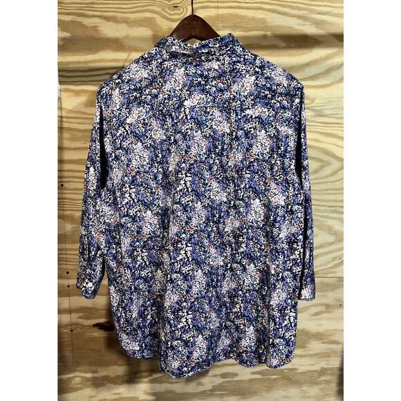 CHAPS No Iron Women’s Floral Button Up Shirt Cotton Size 2X Blue Cottage Peasant - Picture 2 of 9